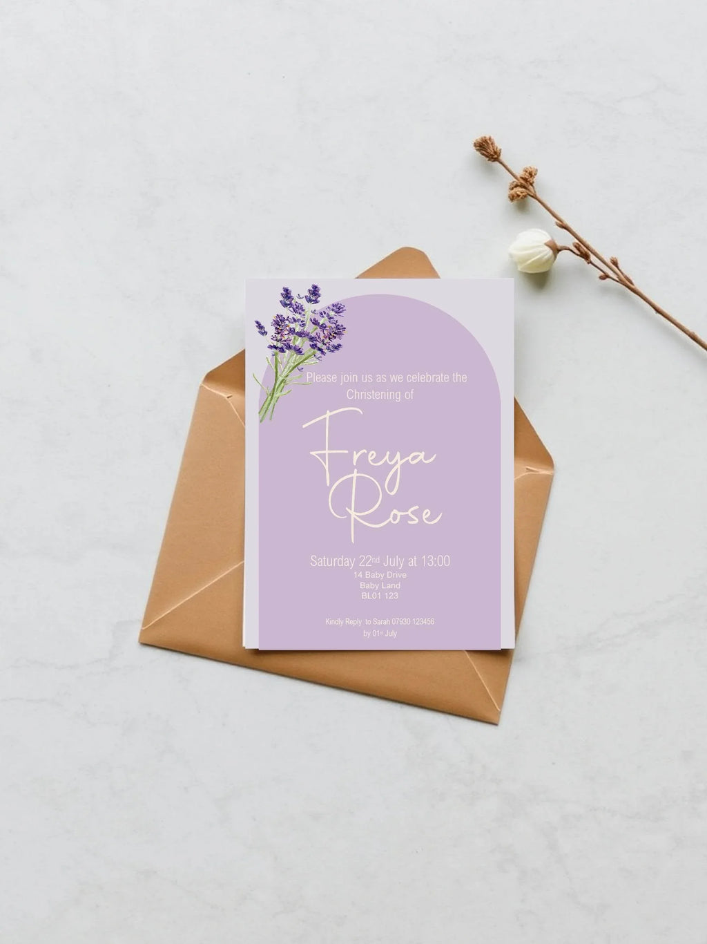 Lavender Christening | Baptism Party Invitations & Envelopes | Pack of 10 - Larosier Prints