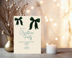 Green Velvet Bow Christmas Party Invitations & Envelopes | Pack of 10 - Larosier Prints