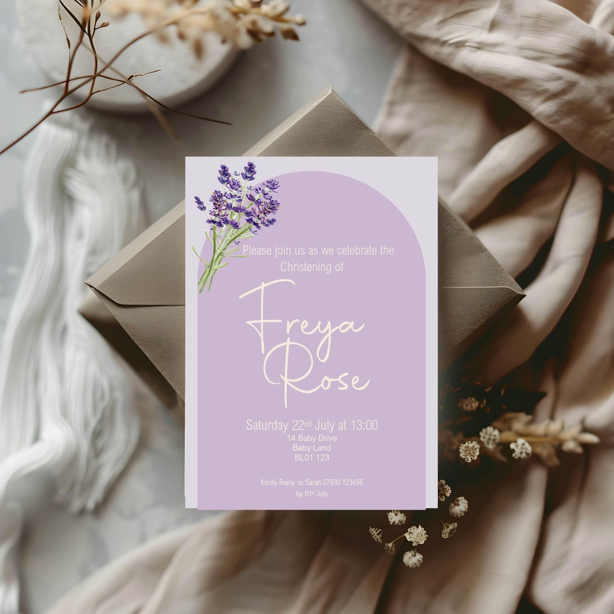 Lavender Christening | Baptism Party Invitations & Envelopes | Pack of 10 - Larosier Prints