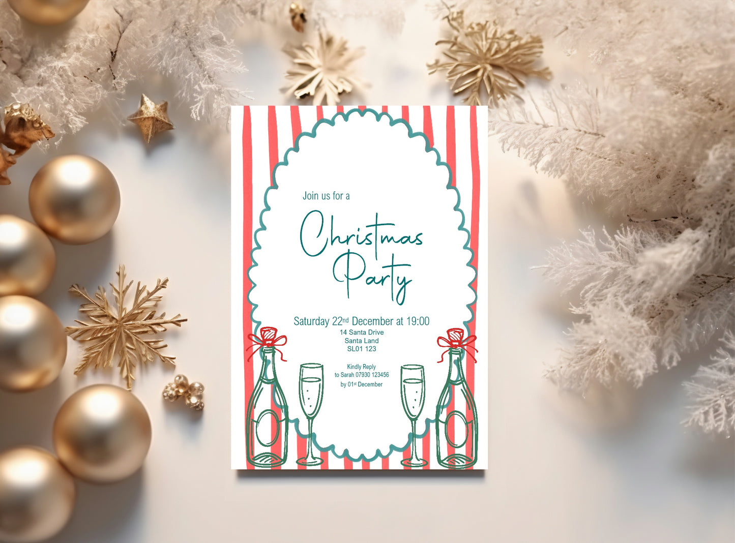 Wine Christmas Party Invitations & Envelopes | Pack of 10