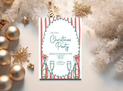 Wine Christmas Party Invitations & Envelopes | Pack of 10
