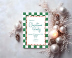 Green Check Christmas Party Invitations & Envelopes | Pack of 10 - Larosier Prints