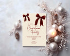 Red Velvet Bow Christmas Party Invitations & Envelopes | Pack of 10 - Larosier Prints