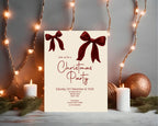 Red Velvet Bow Christmas Party Invitations & Envelopes | Pack of 10 - Larosier Prints