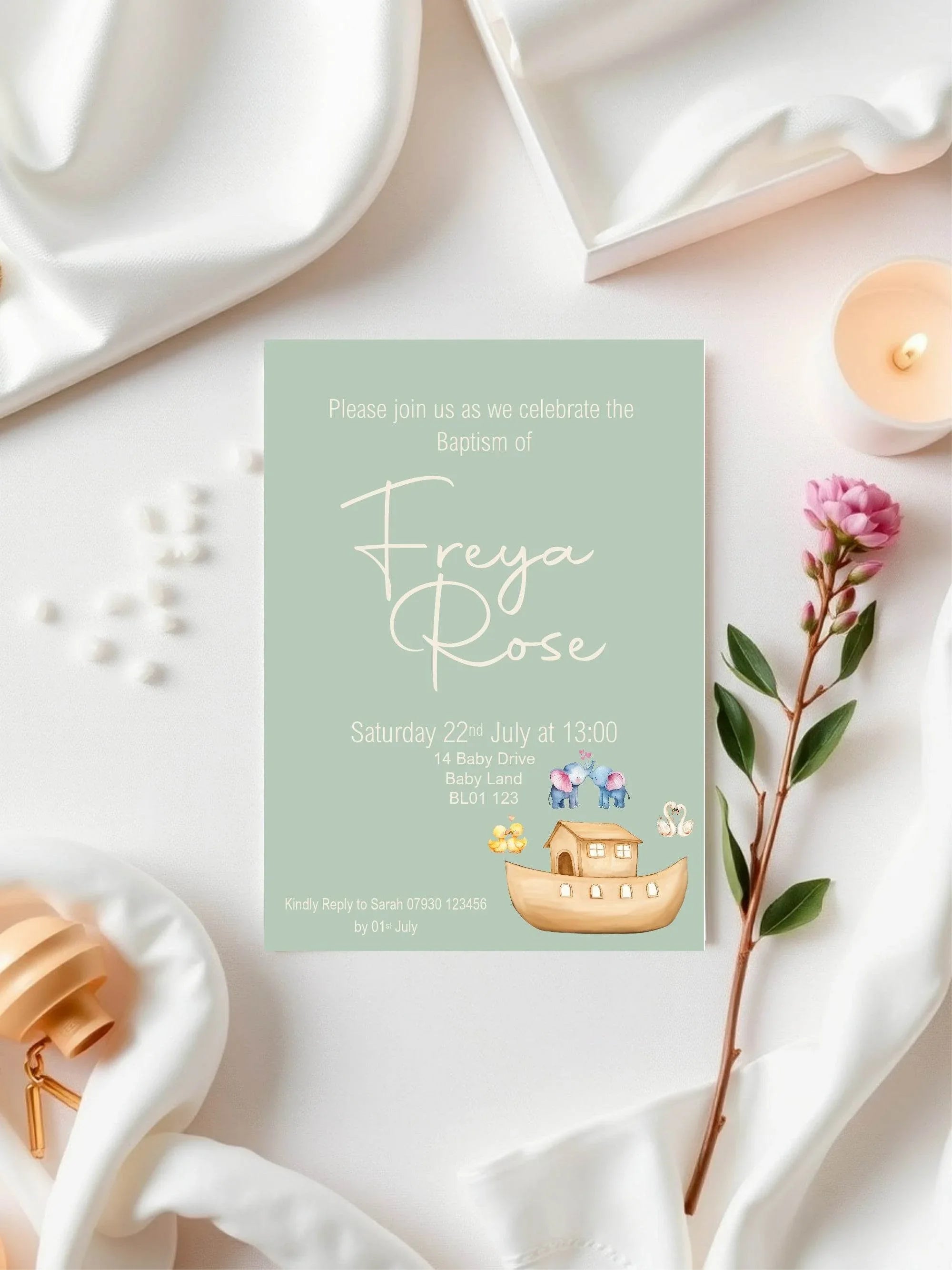 Noah's Ark Christening | Baptism Party Invitations & Envelopes | Pack of 10 - Larosier Prints