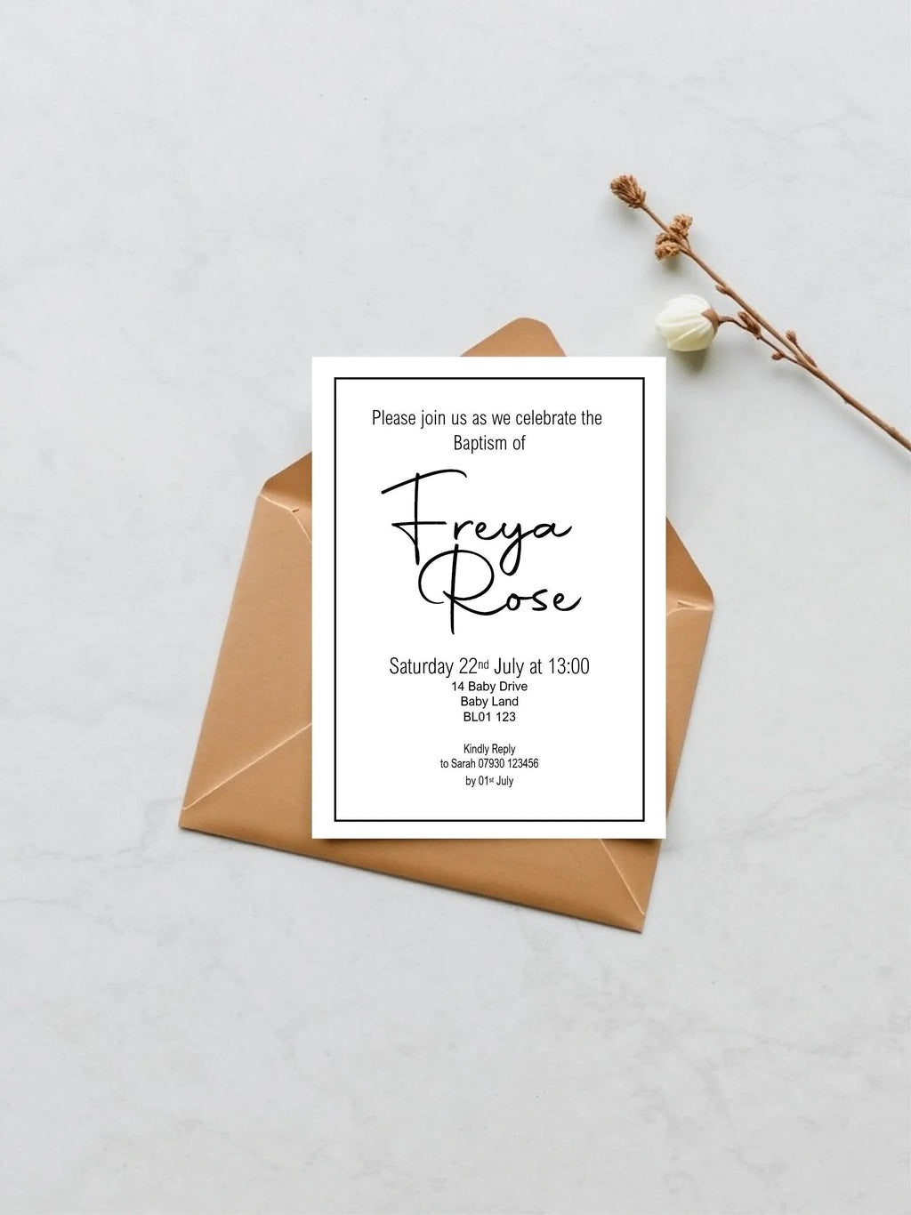 Minimalist Christening | Baptism Party Invitations & Envelopes | Pack of 10 - Larosier Prints