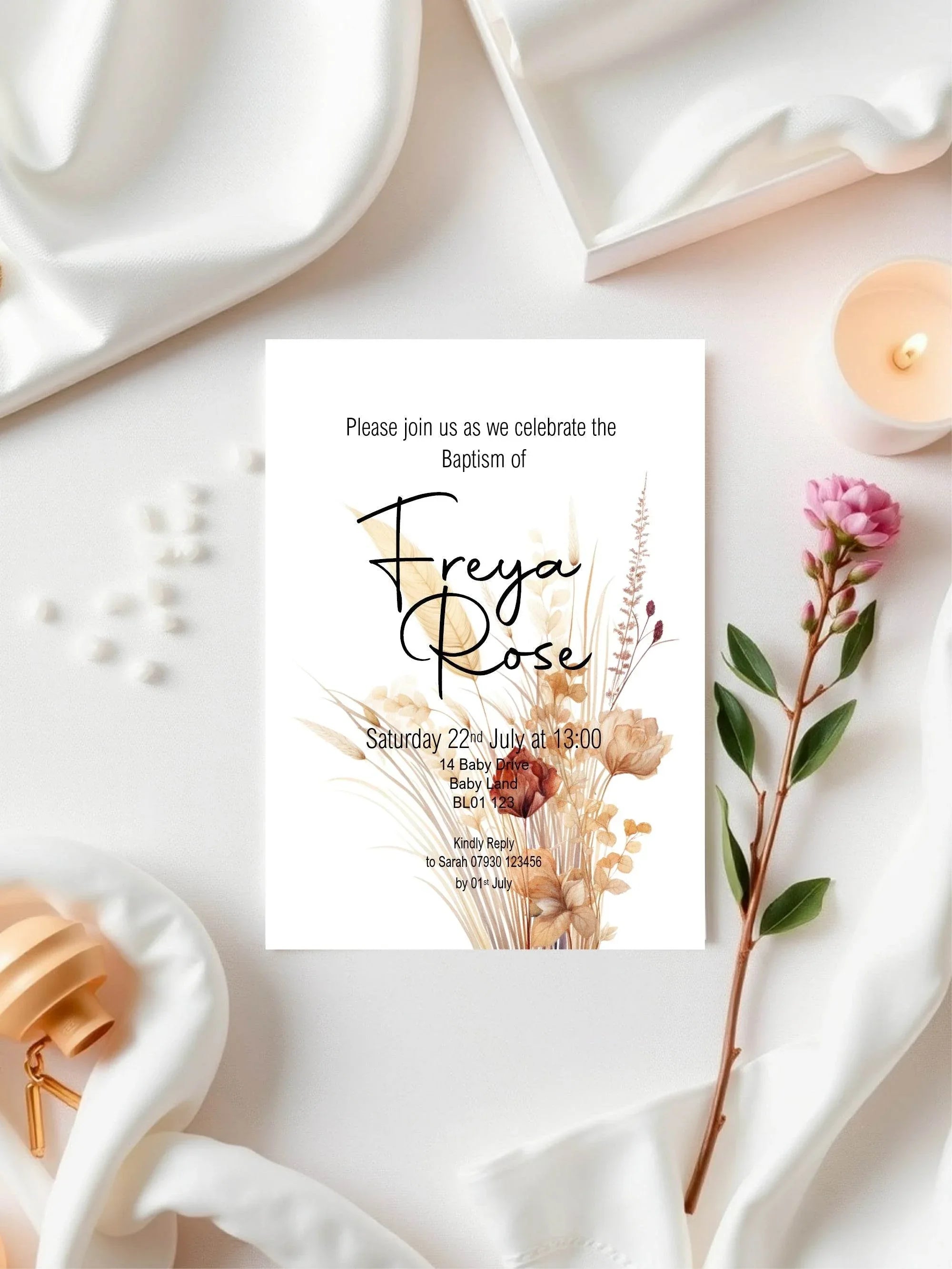 Boho Christening | Baptism Party Invitations & Envelopes | Pack of 10 - Larosier Prints