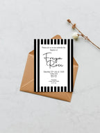 Black & White Stripe Christening | Baptism Party Invitations & Envelopes | Pack of 10 - Larosier Prints