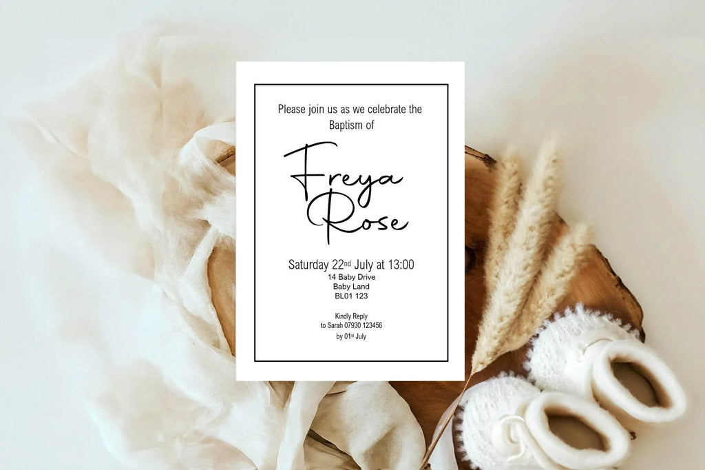 Minimalist Christening | Baptism Party Invitations & Envelopes | Pack of 10 - Larosier Prints