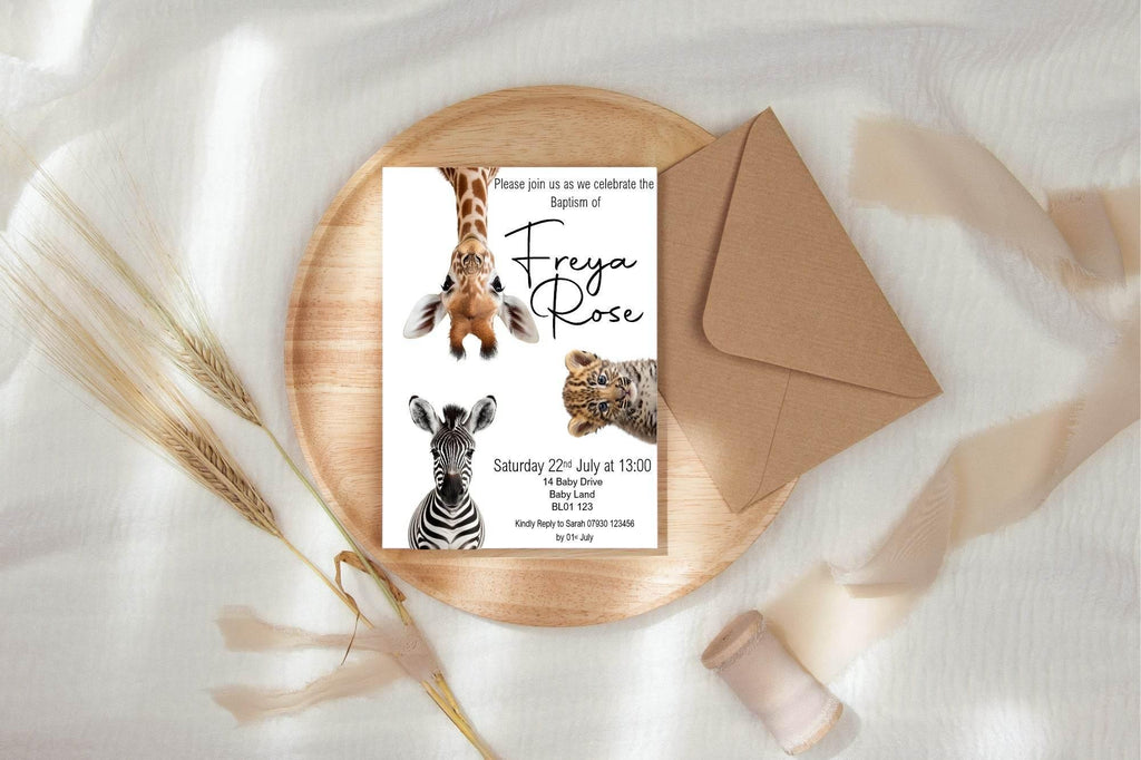 Wild One Christening | Baptism Party Invitations & Envelopes | Pack of 10 - Larosier Prints