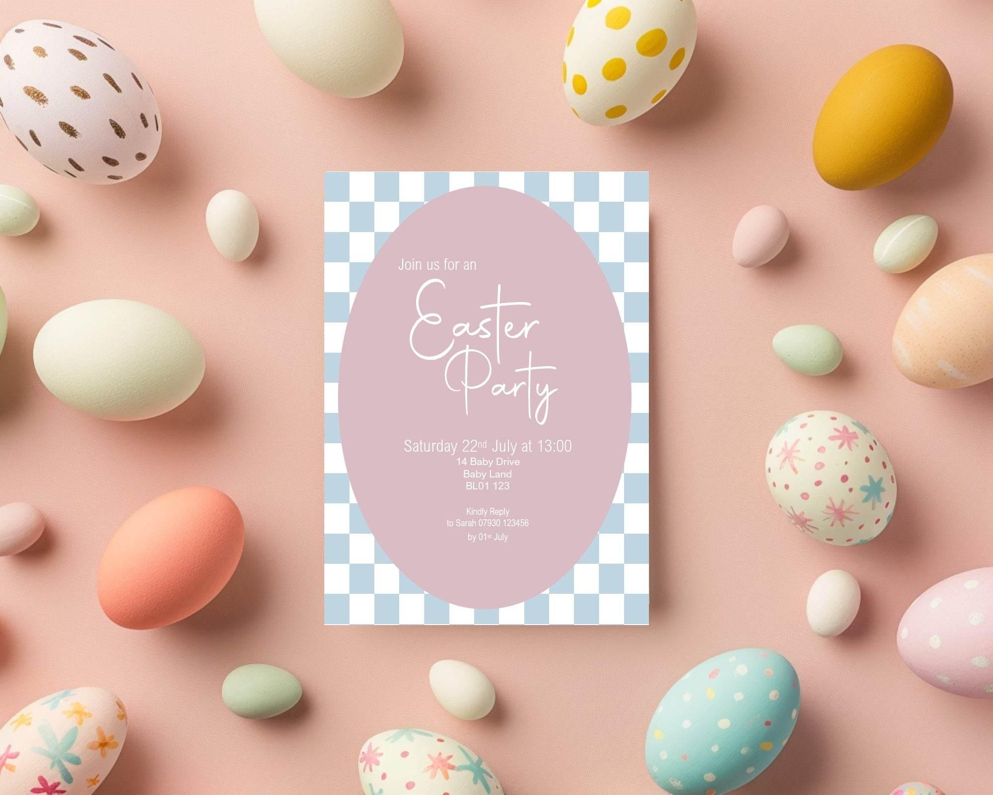 Pastel Checkerboard Easter Party Invitations & Envelopes | Pack of 10 - Larosier Prints