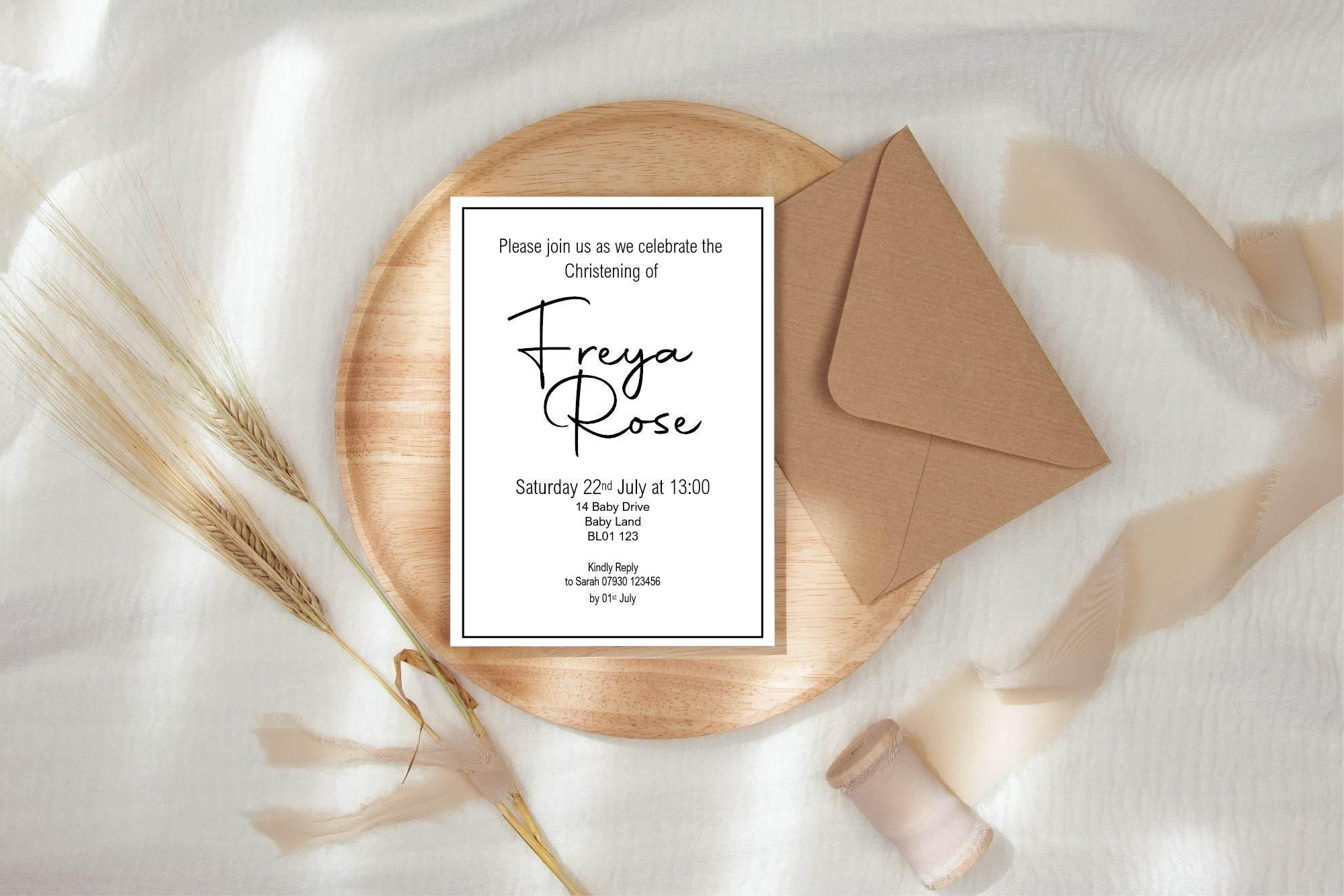 Minimalist Christening | Baptism Party Invitations & Envelopes | Pack of 10 - Larosier Prints