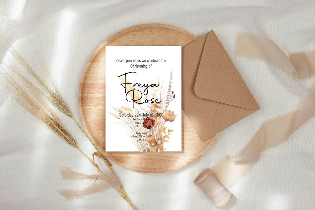Boho Christening | Baptism Party Invitations & Envelopes | Pack of 10 - Larosier Prints