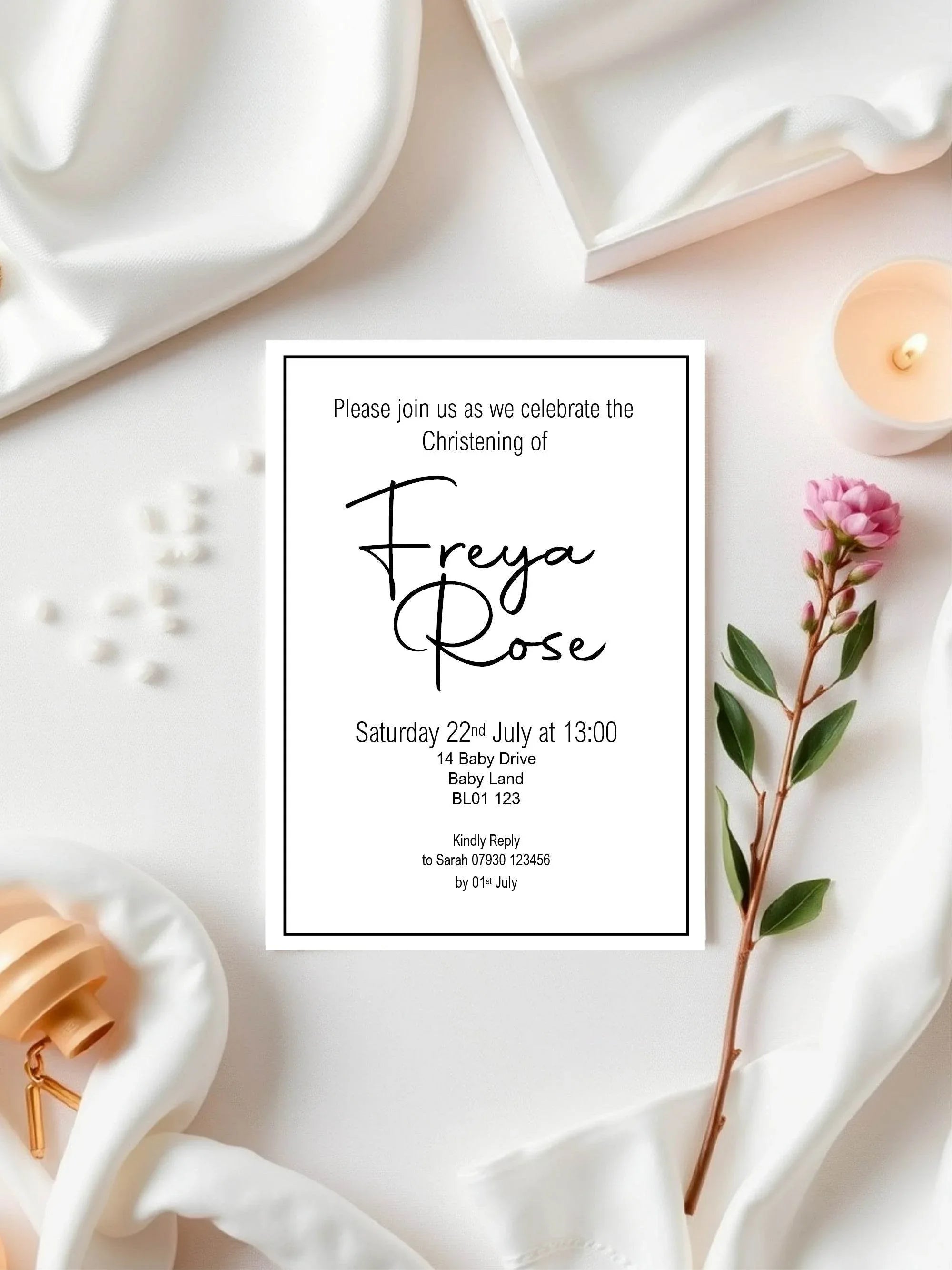 Minimalist Christening | Baptism Party Invitations & Envelopes | Pack of 10 - Larosier Prints