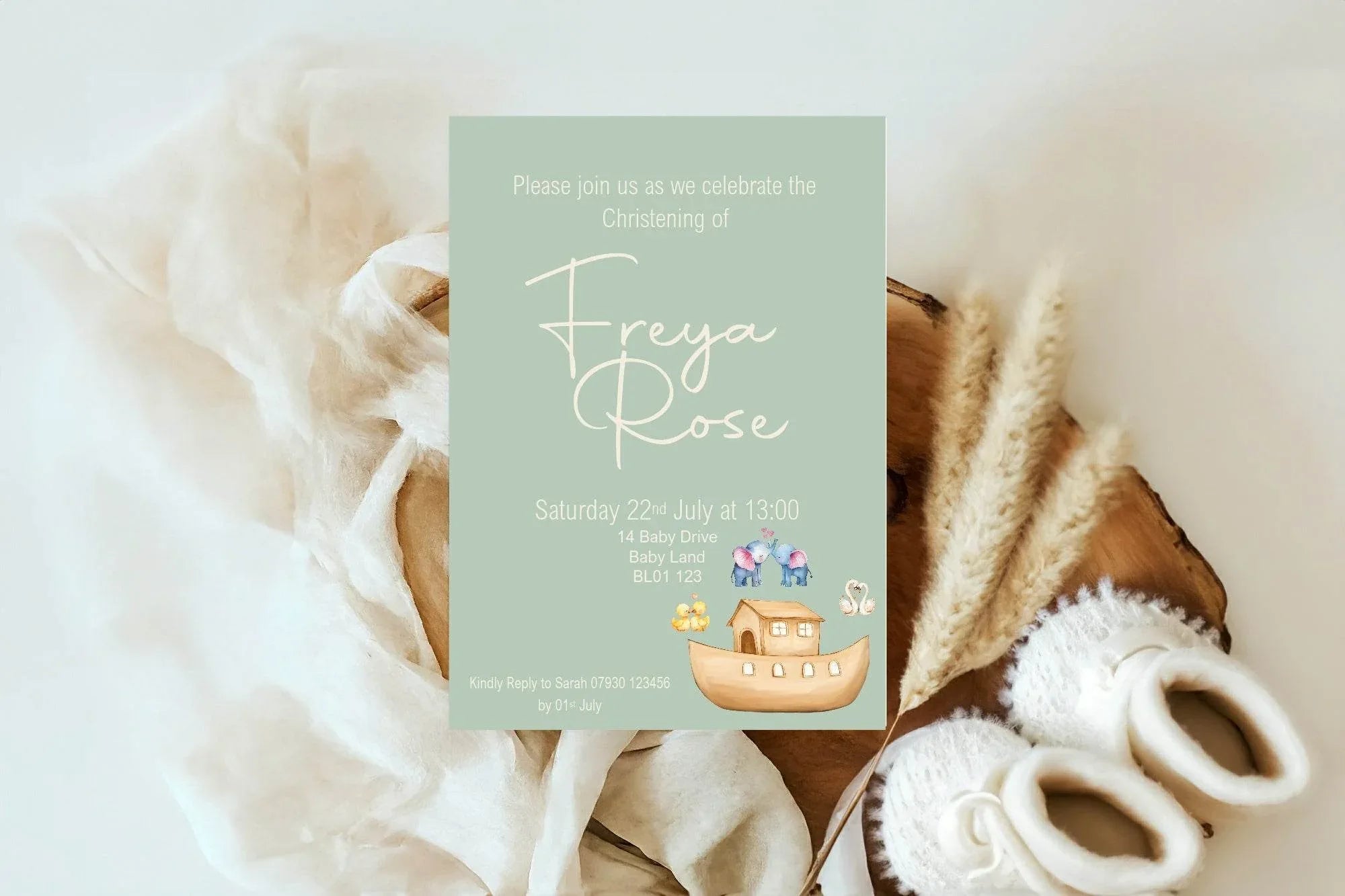 Noah's Ark Christening | Baptism Party Invitations & Envelopes | Pack of 10 - Larosier Prints