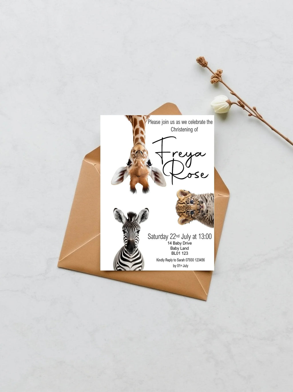 Wild One Christening | Baptism Party Invitations & Envelopes | Pack of 10 - Larosier Prints