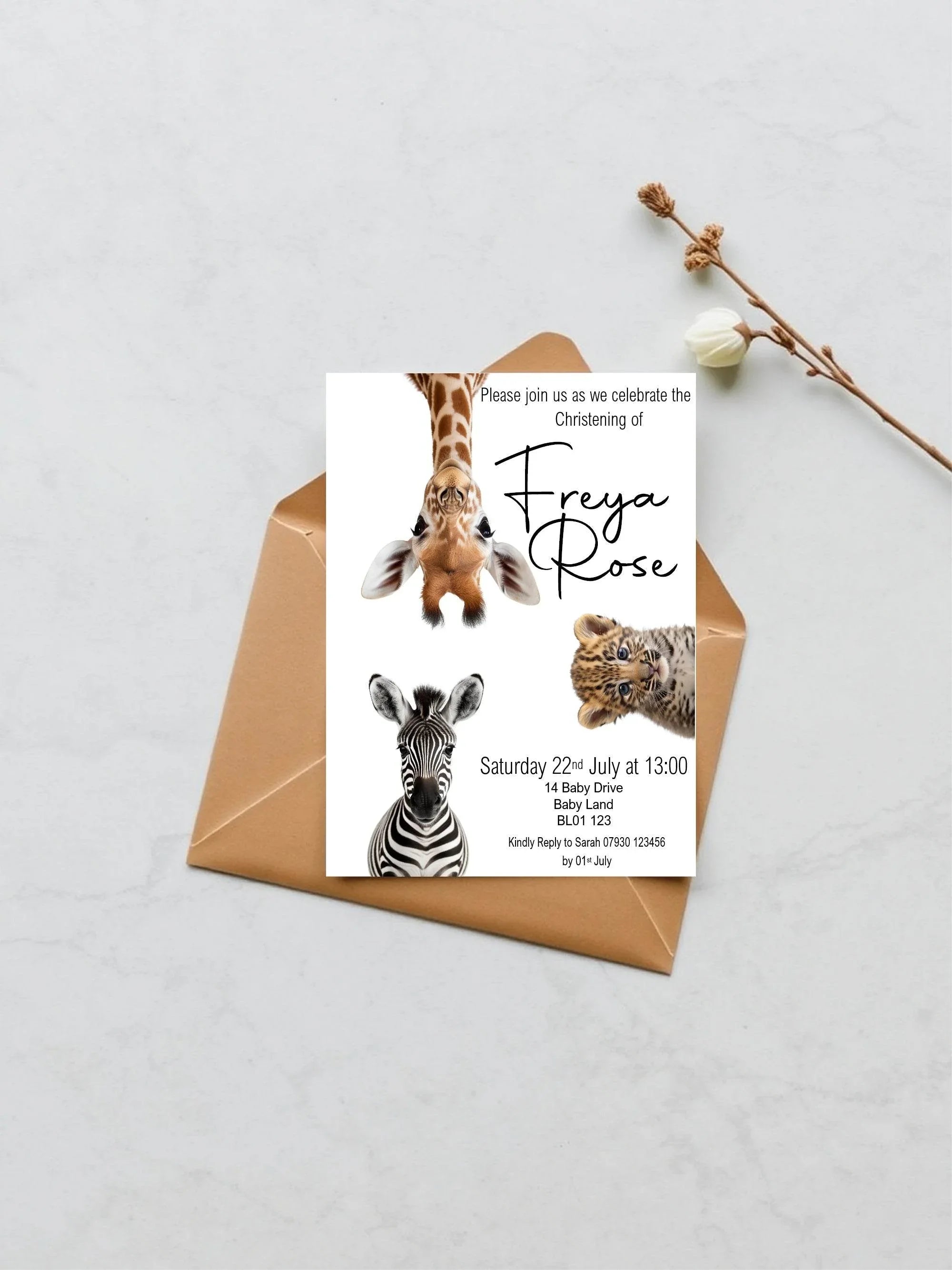 Wild One Christening | Baptism Party Invitations & Envelopes | Pack of 10 - Larosier Prints