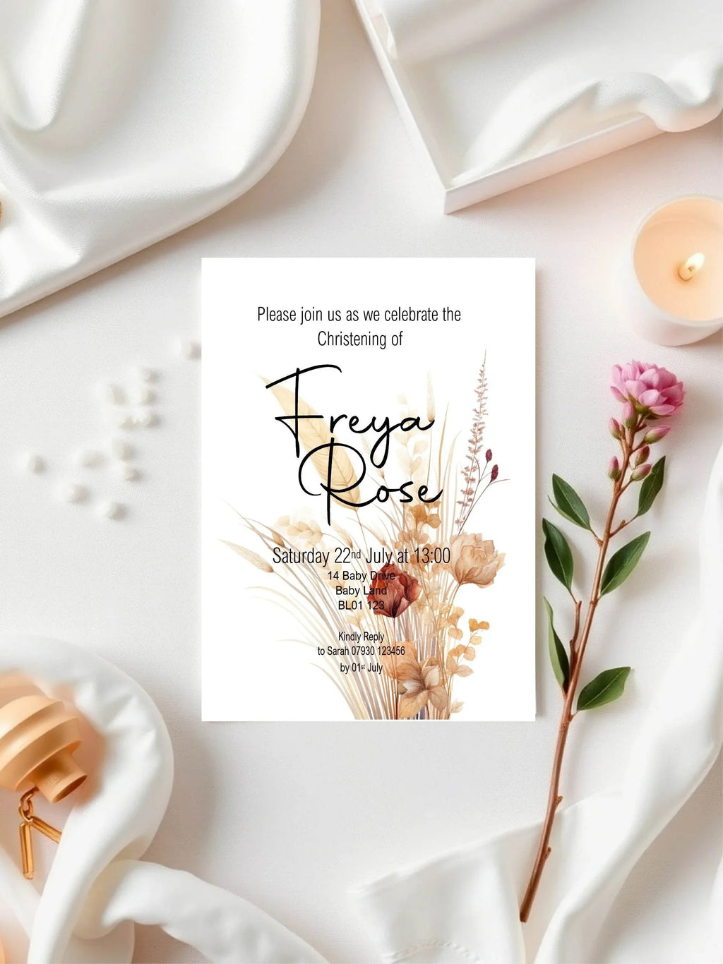 Boho Christening | Baptism Party Invitations & Envelopes | Pack of 10 - Larosier Prints