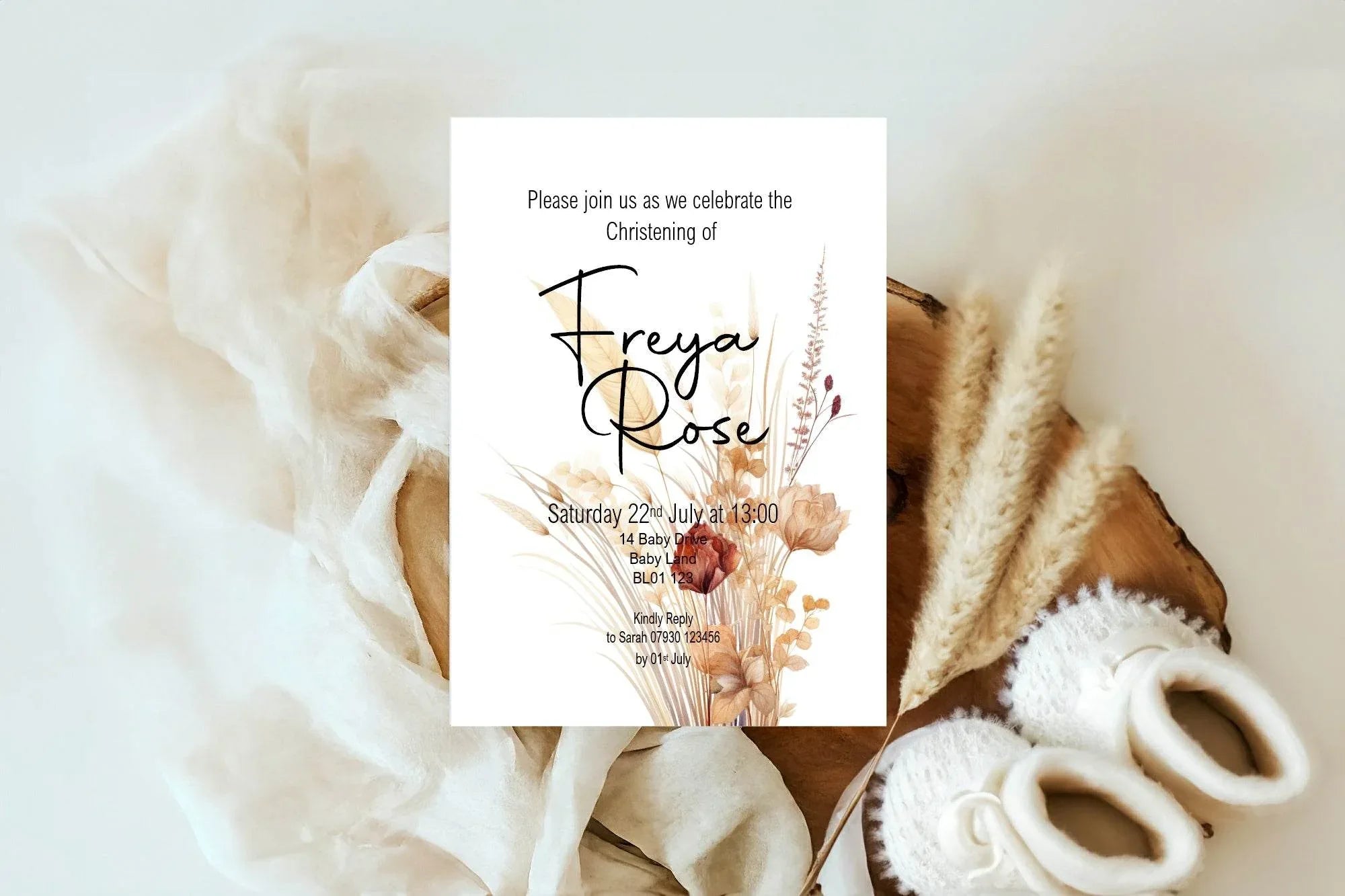 Boho Christening | Baptism Party Invitations & Envelopes | Pack of 10 - Larosier Prints