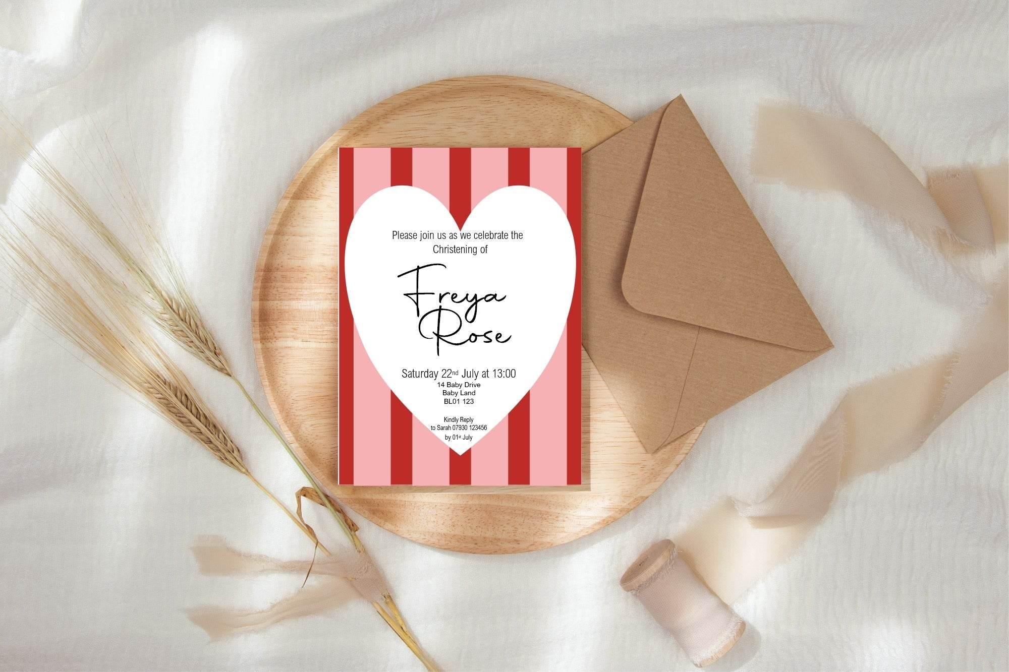 Red & Pink Christening | Baptism Party Invitations & Envelopes | Pack of 10 - Larosier Prints