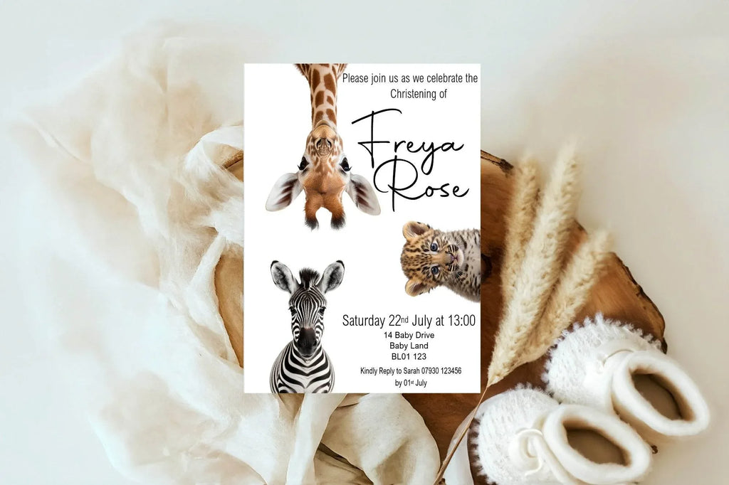 Wild One Christening | Baptism Party Invitations & Envelopes | Pack of 10 - Larosier Prints