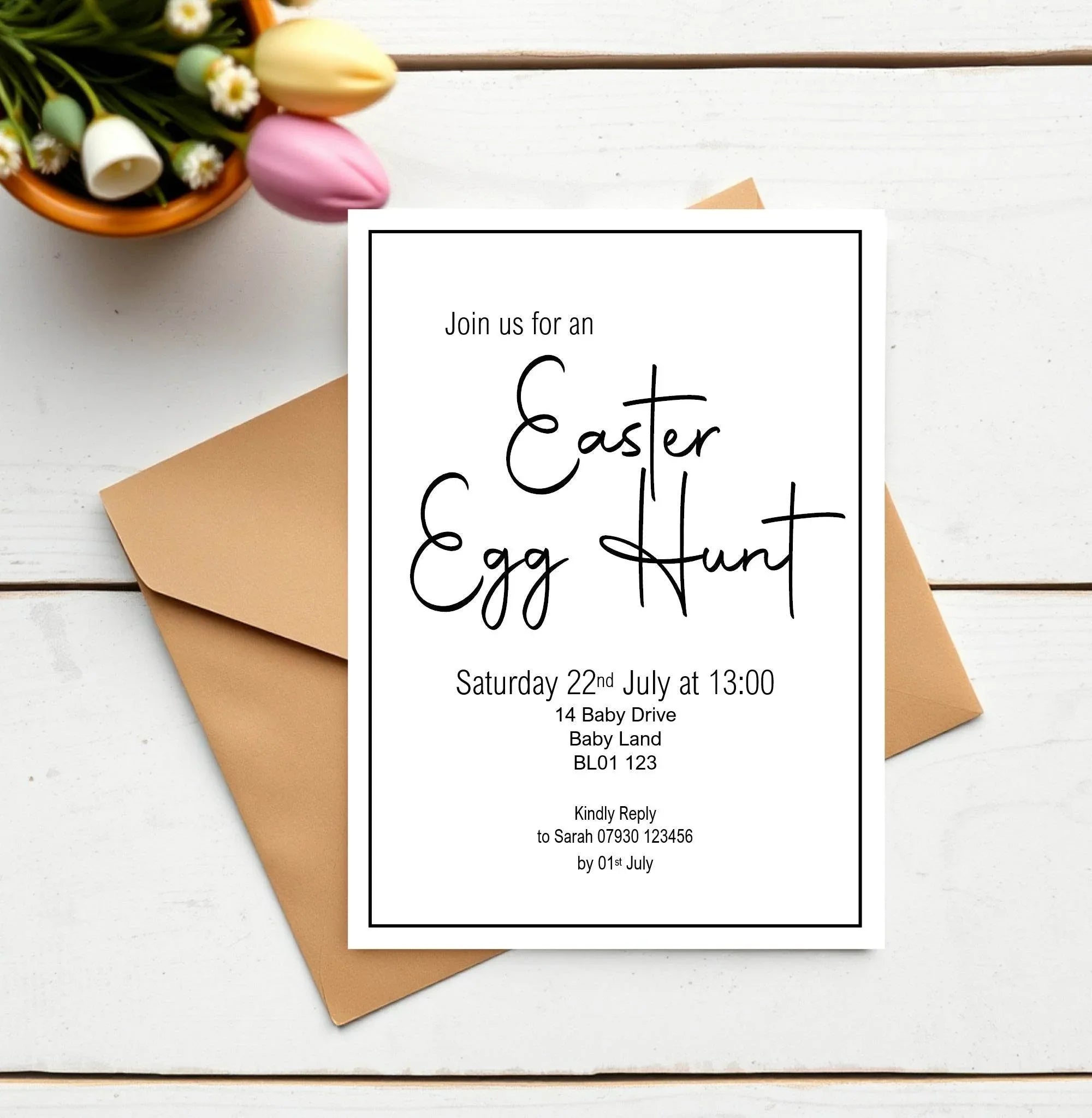 Minimalist Easter Egg Hunt Invitations & Envelopes | Pack of 10 - Larosier Prints
