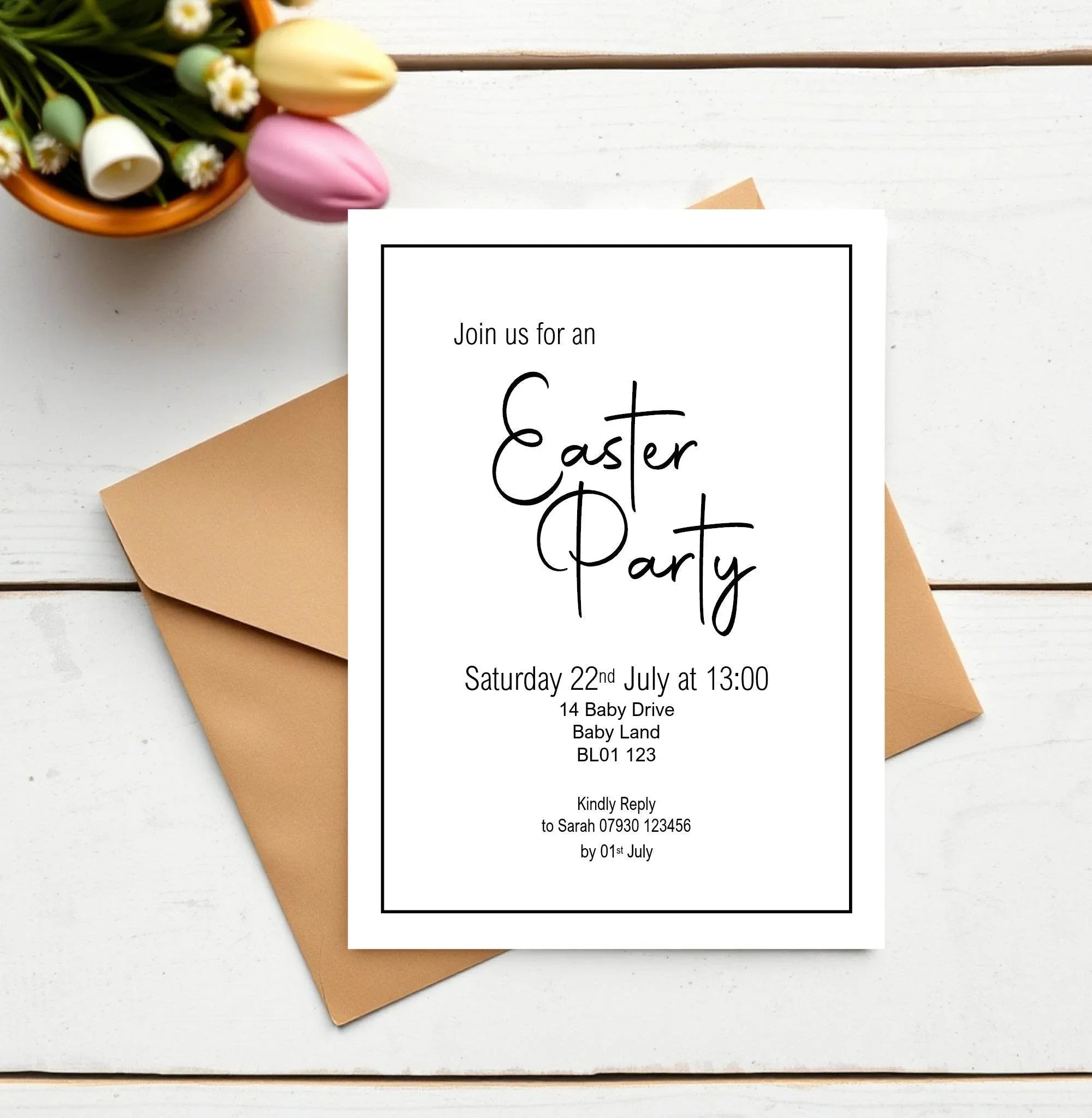 Minimalist Easter Party Invitations & Envelopes | Pack of 10 - Larosier Prints