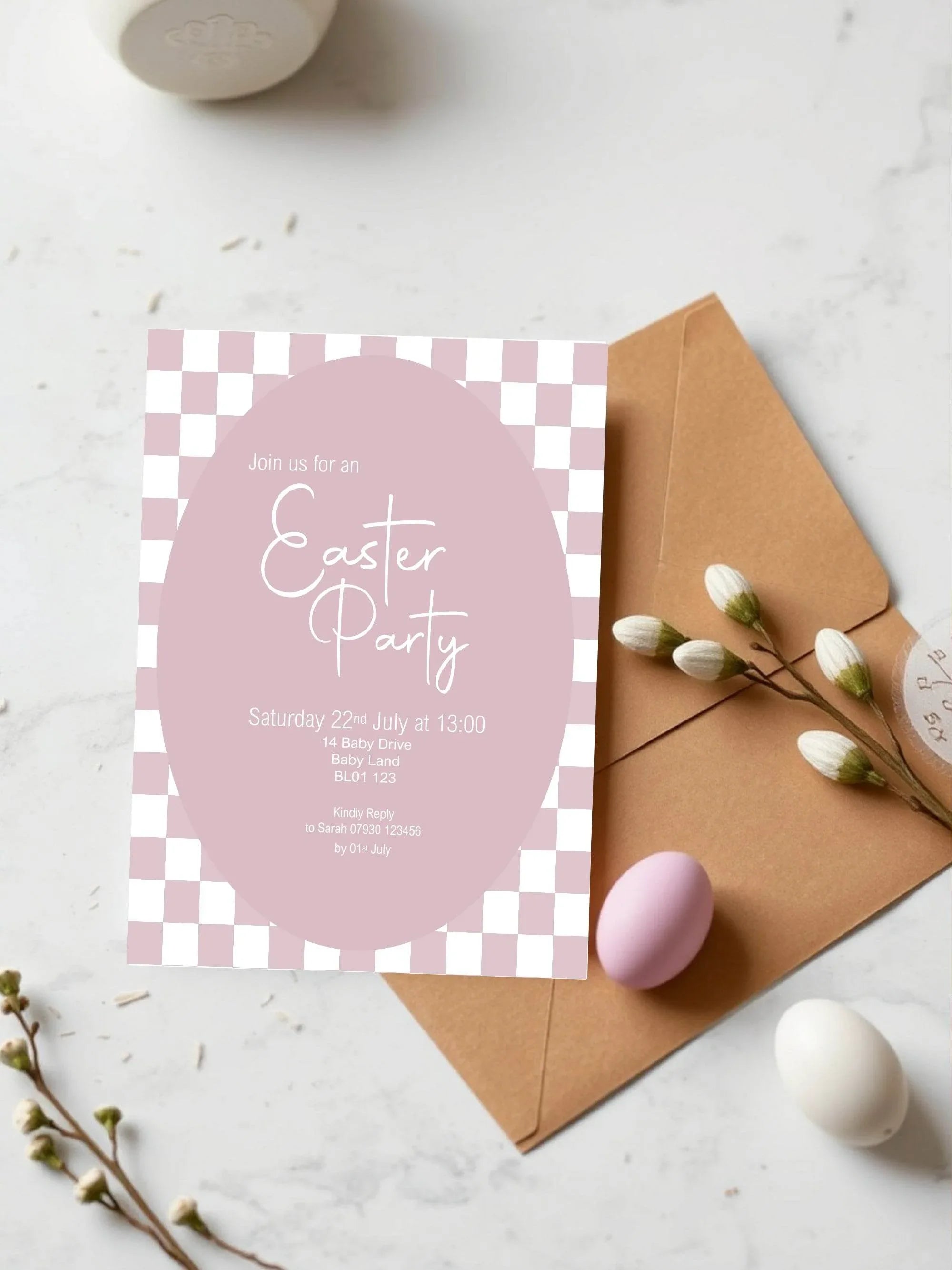 Pastel Checkerboard Easter Party Invitations & Envelopes | Pack of 10 - Larosier Prints