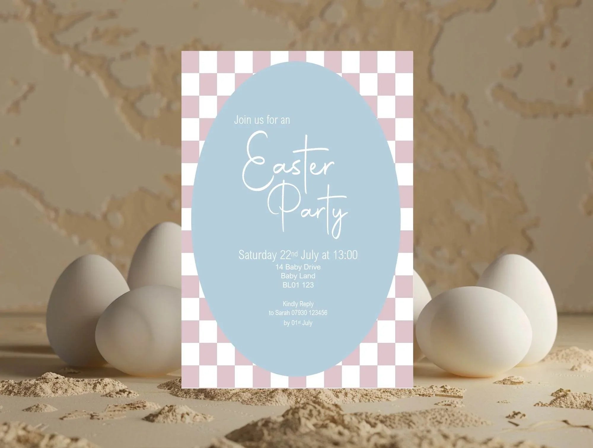 Pastel Checkerboard Easter Party Invitations & Envelopes | Pack of 10 - Larosier Prints