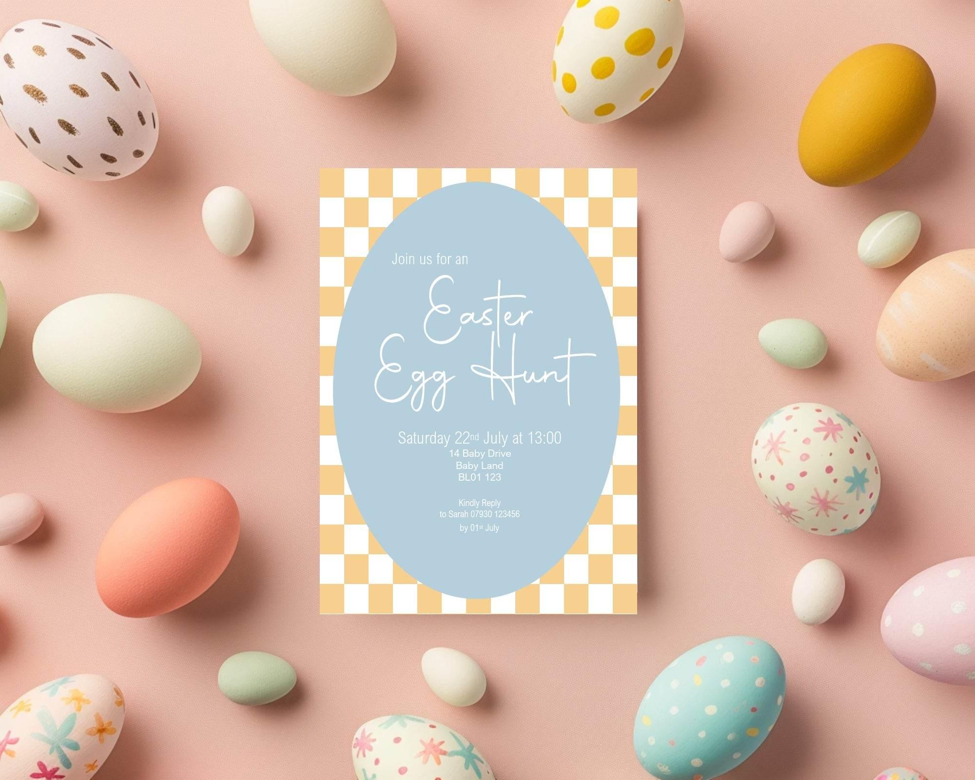 Pastel Checkerboard Easter Egg Hunt Invitations & Envelopes | Pack of 10 - Larosier Prints