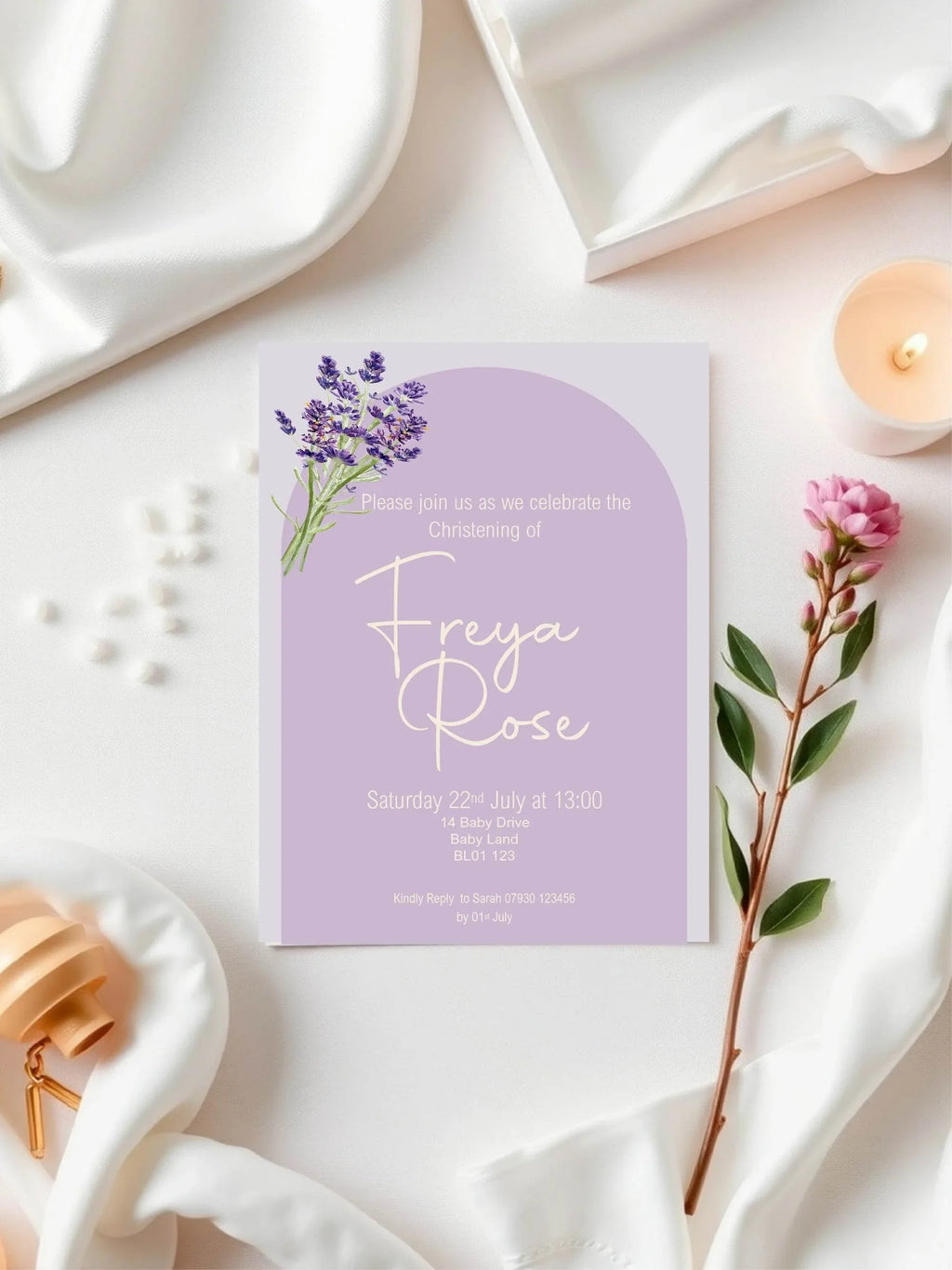 Lavender Christening | Baptism Party Invitations & Envelopes | Pack of 10 - Larosier Prints