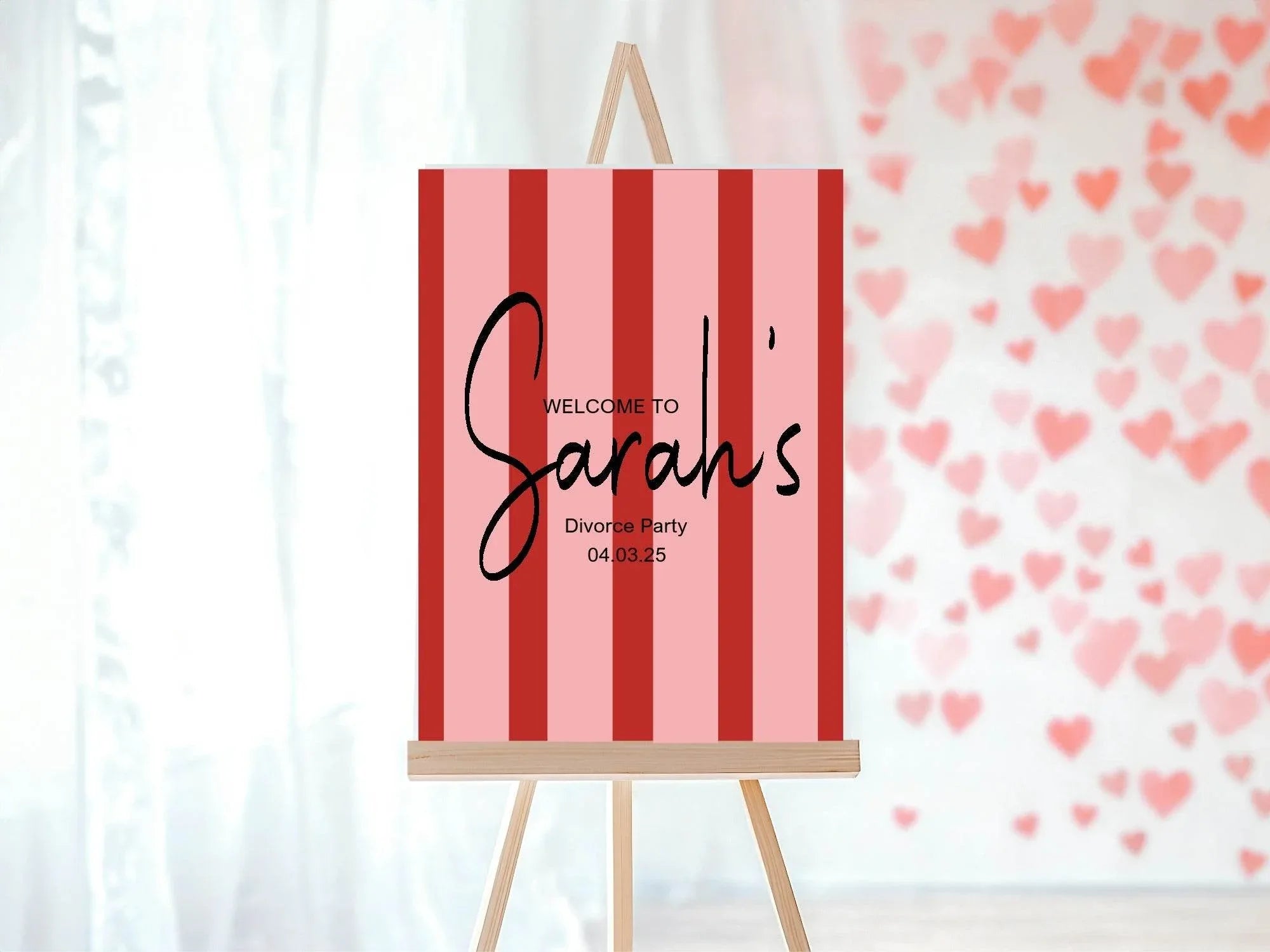 Red & Pink Stripe Welcome Divorce Party Sign - Larosier Prints