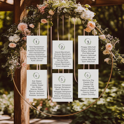 Green & White Rose Individual Table Plan Party Sign