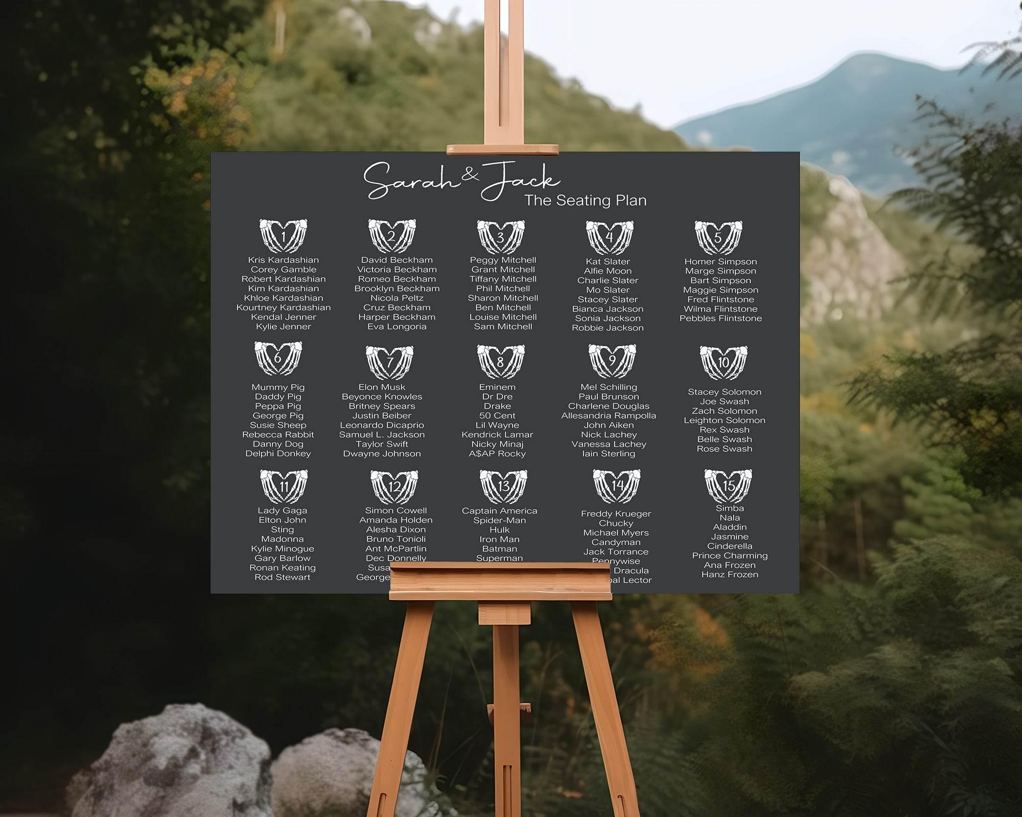 Gothic Table Plan Wedding Party Sign - Larosier Prints