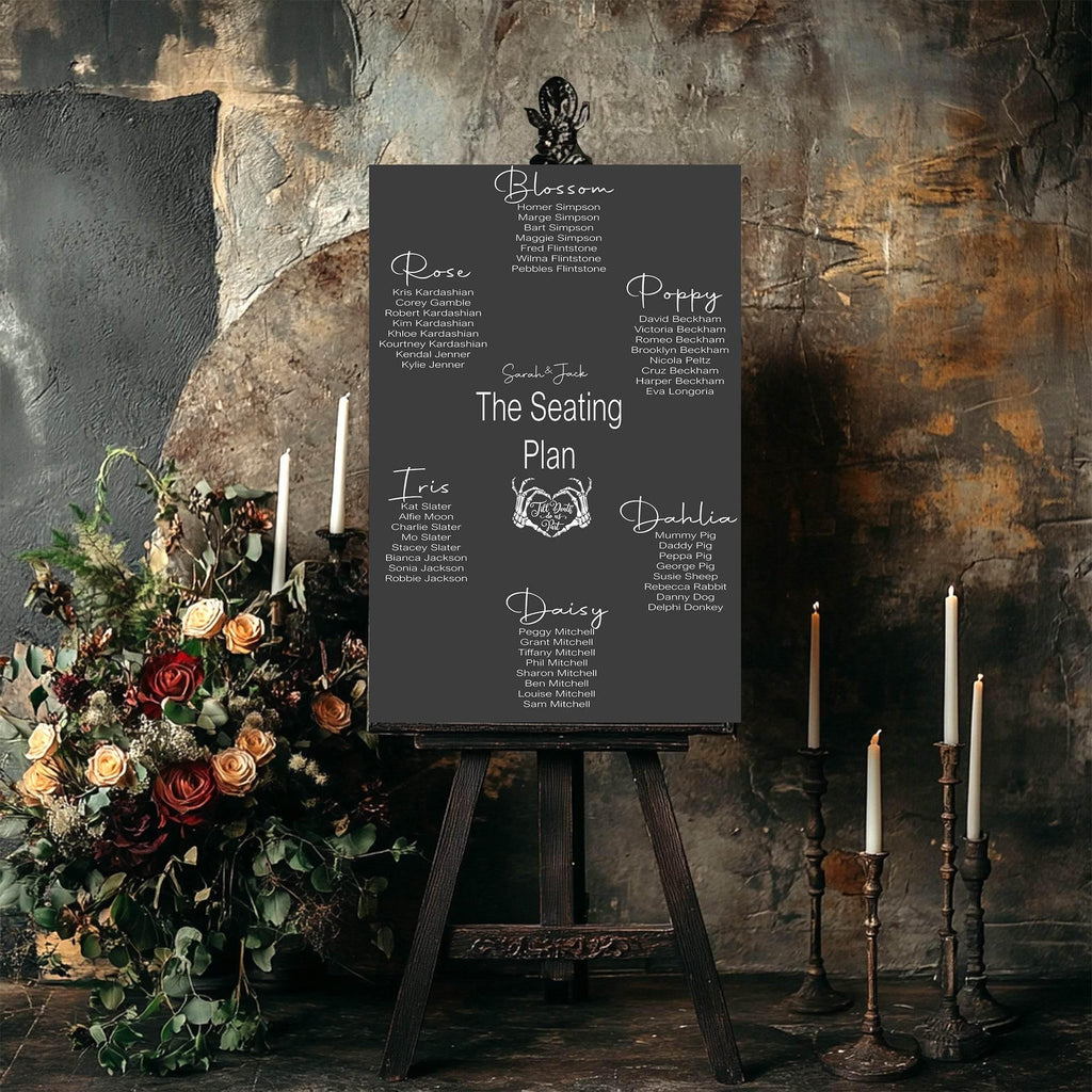 Gothic Table Plan Wedding Party Sign - Larosier Prints