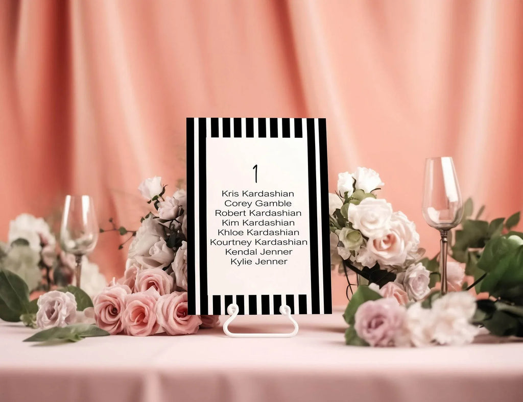 Black & White Stripe Individual Table Plan Party Sign - Larosier Prints