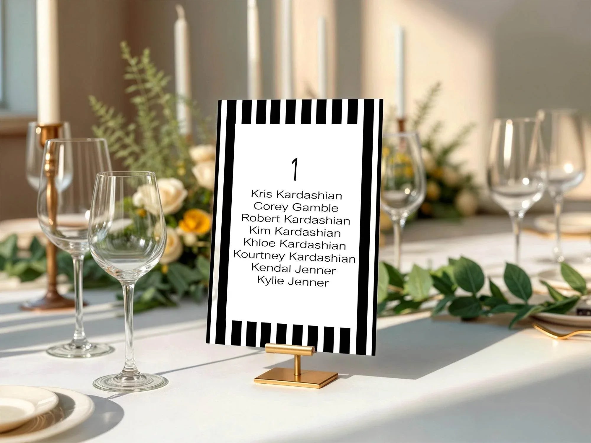 Black & White Stripe Individual Table Plan Party Sign - Larosier Prints