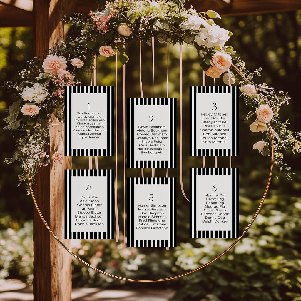 Black & White Stripe Individual Table Plan Party Sign - Larosier Prints
