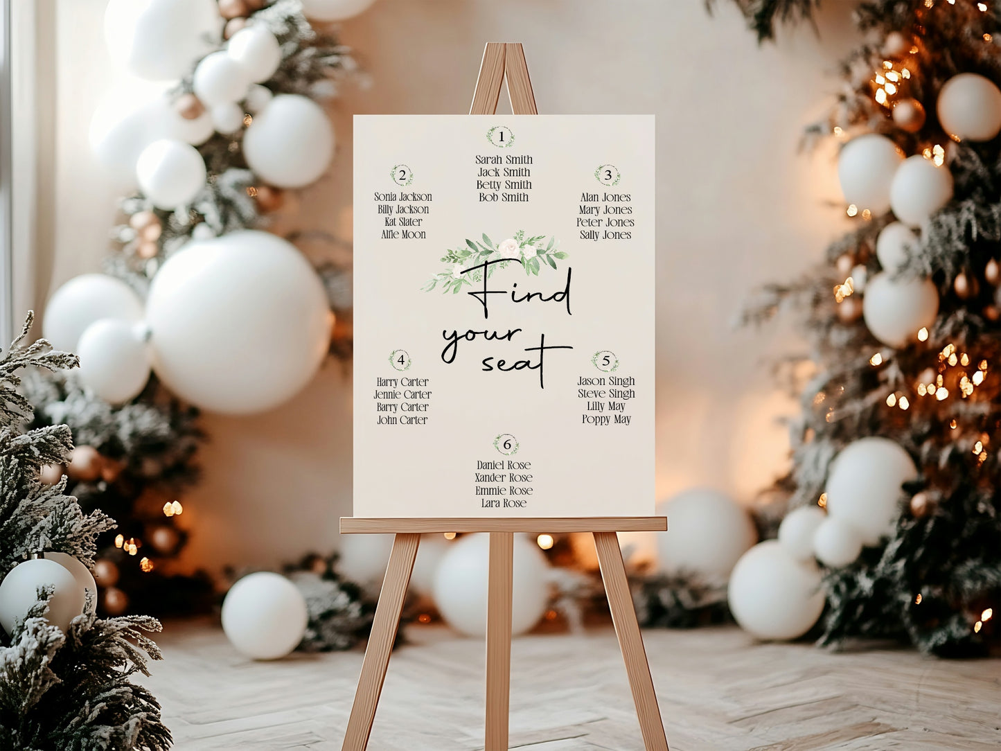 Green & White Rose Table Plan Wedding Sign