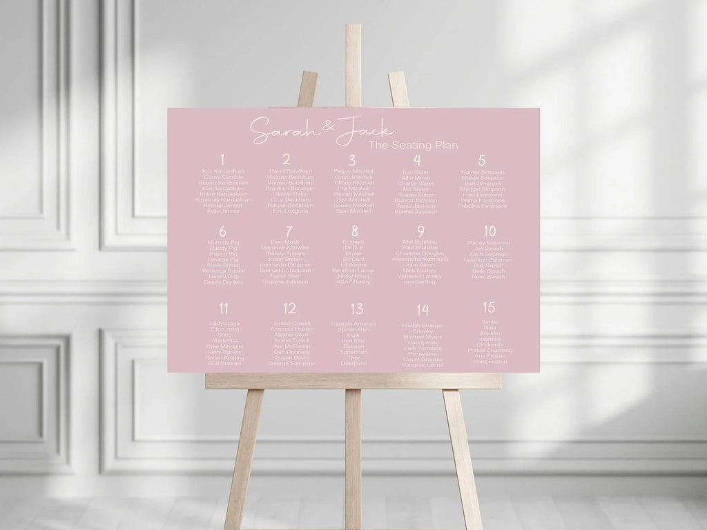 Dusky Pink Table Plan Wedding Party Sign - Larosier Prints
