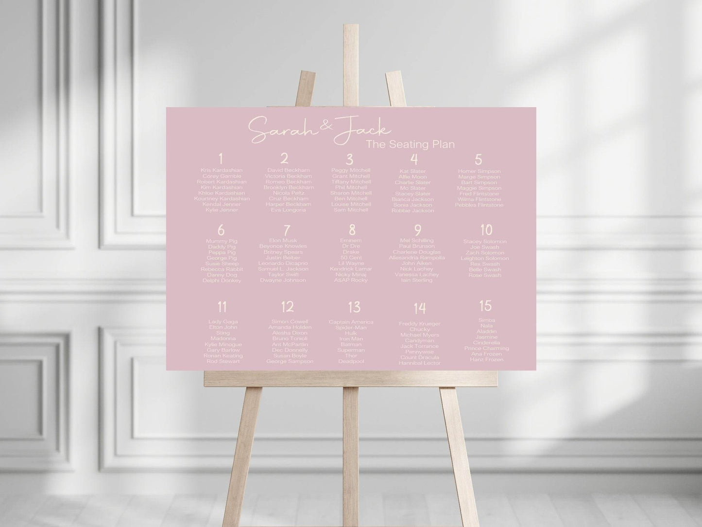 Dusky Pink Table Plan Wedding Party Sign