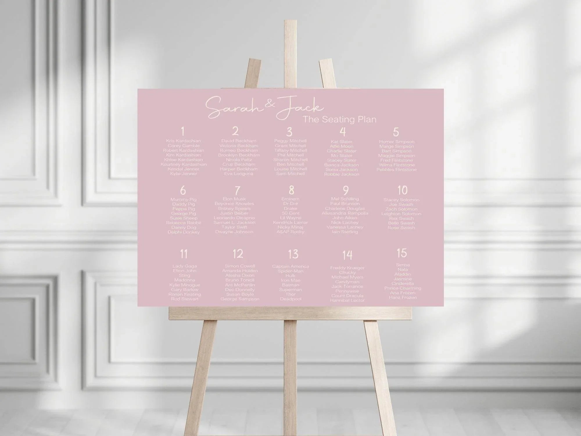 Dusky Pink Table Plan Wedding Party Sign - Larosier Prints