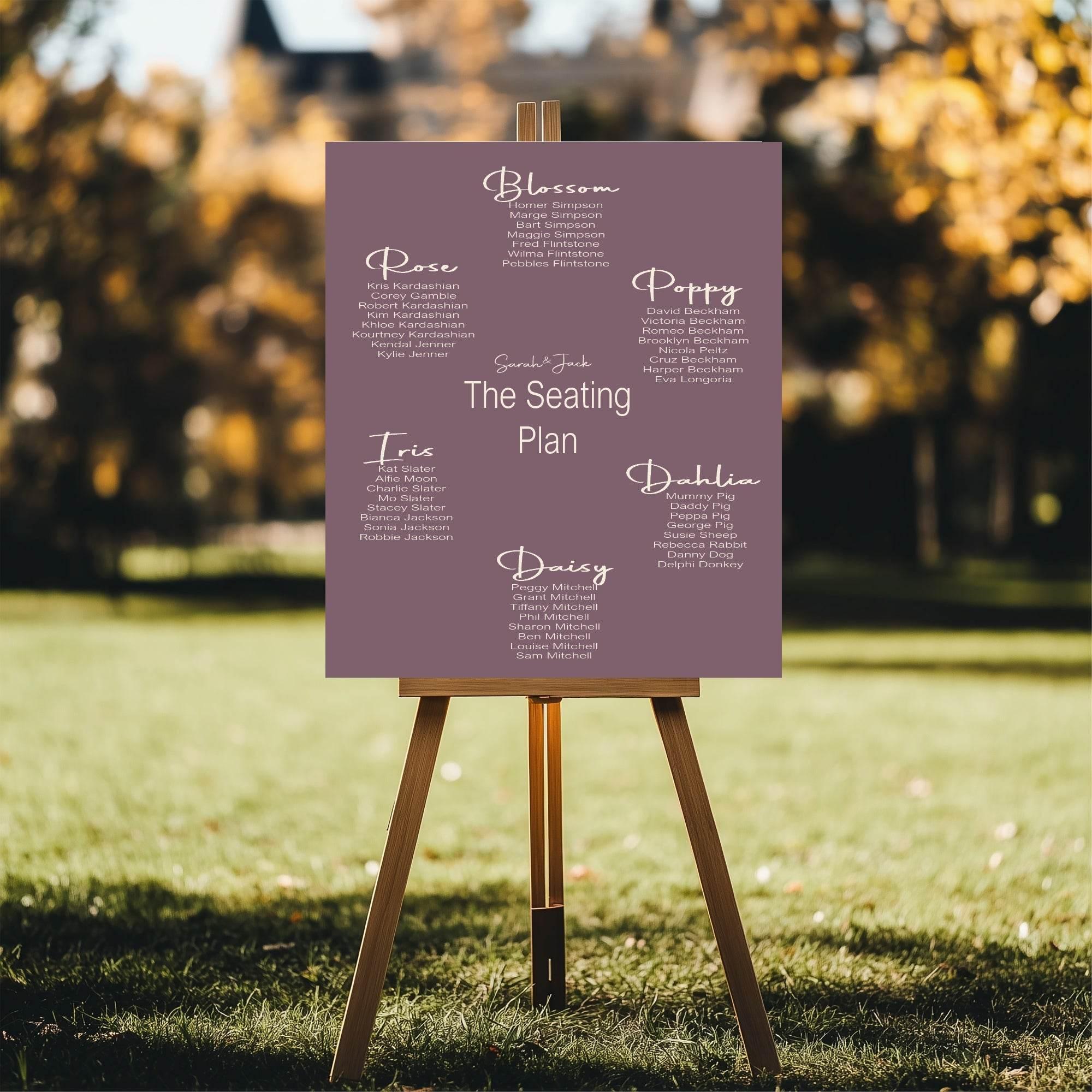 Heather Table Plan Wedding Party Sign - Larosier Prints