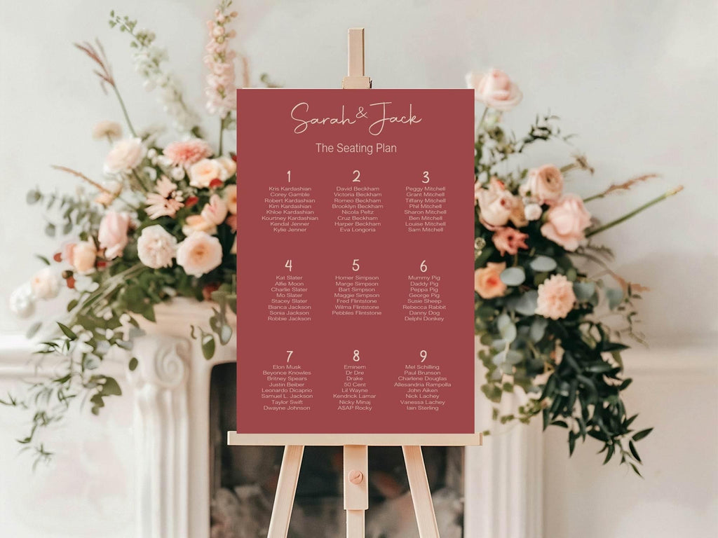 Rosewood Table Plan Wedding Party Sign - Larosier Prints
