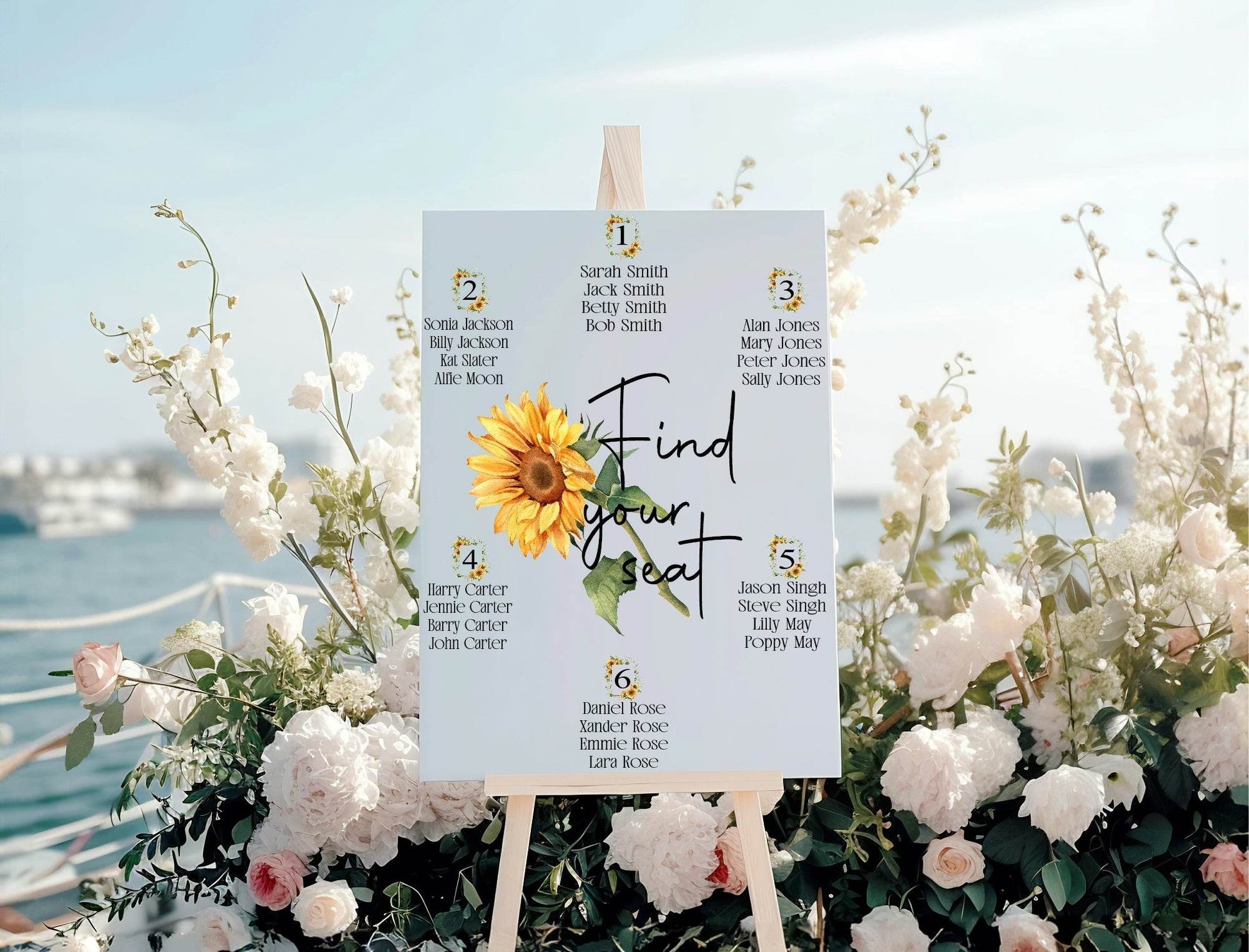 Sunflower Pack of Table Number Wedding Party Sign
