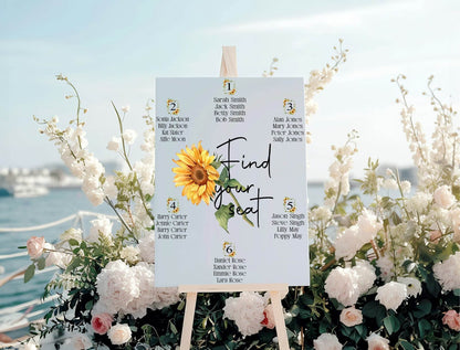 Sunflower Pack of Table Number Wedding Party Sign