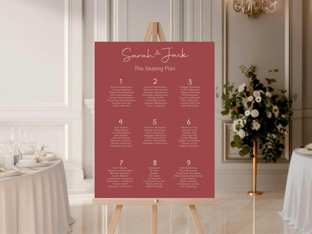 Rosewood Table Plan Wedding Party Sign - Larosier Prints