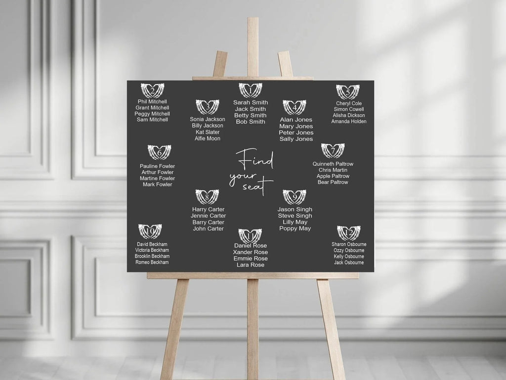 Gothic Pack of Table Number Wedding Party Signs - Larosier Prints