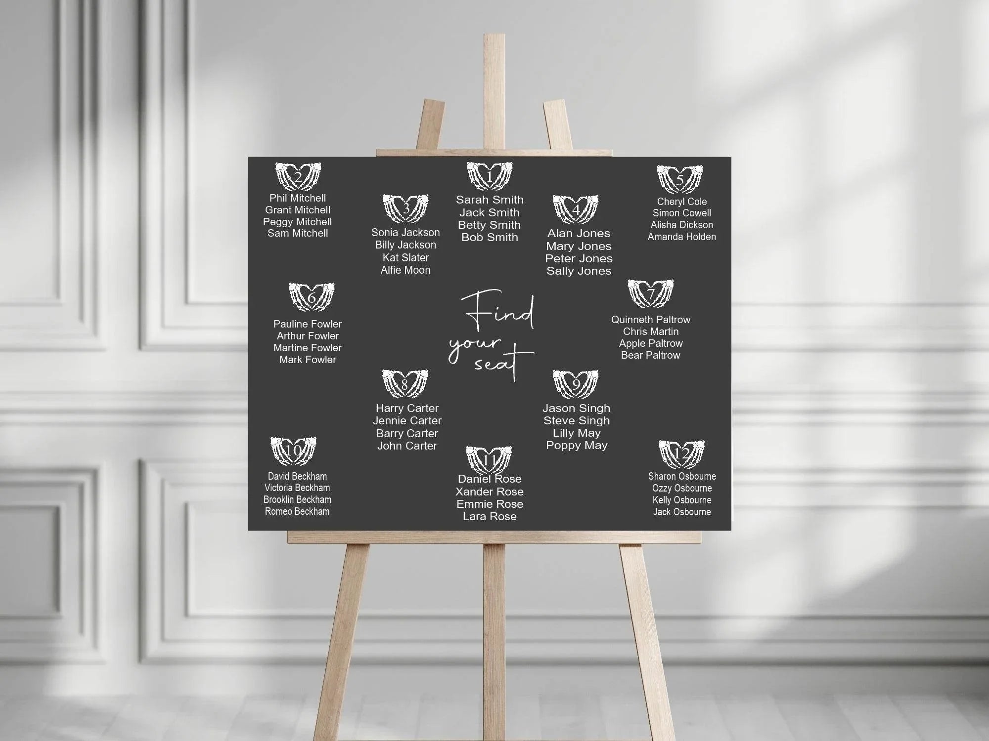 Gothic Pack of Table Number Wedding Party Signs - Larosier Prints