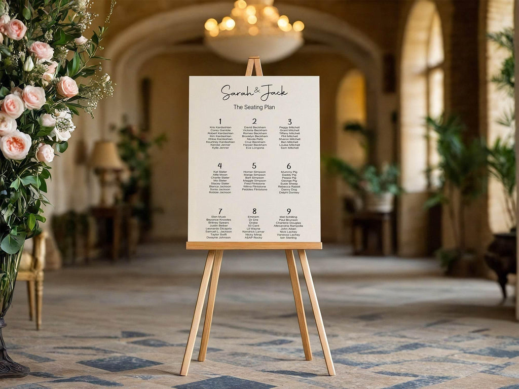 Black & White Stripe Table Plan Wedding Party Sign | Black or White Background - Larosier Prints